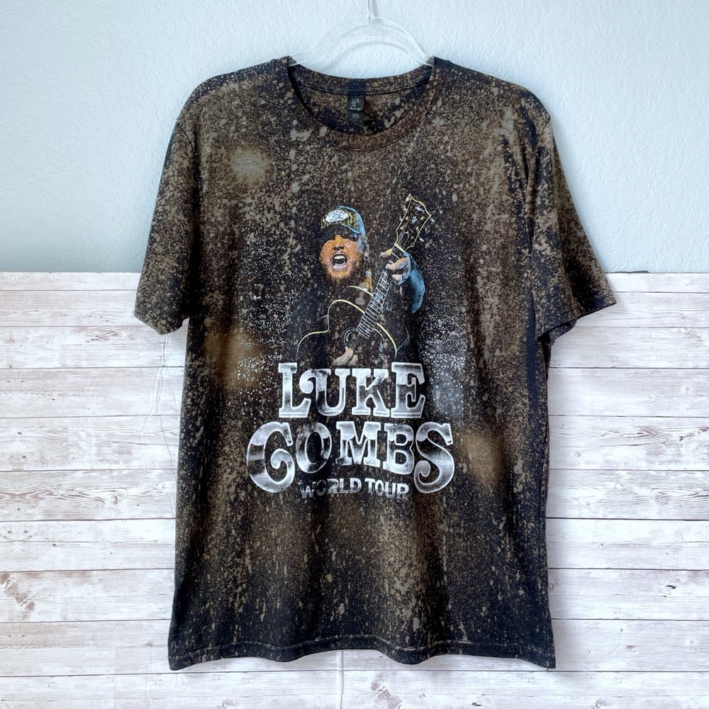Luke Combs | Graphic Bleached Splattered Reworked Concert Short Sleeve T Shirt